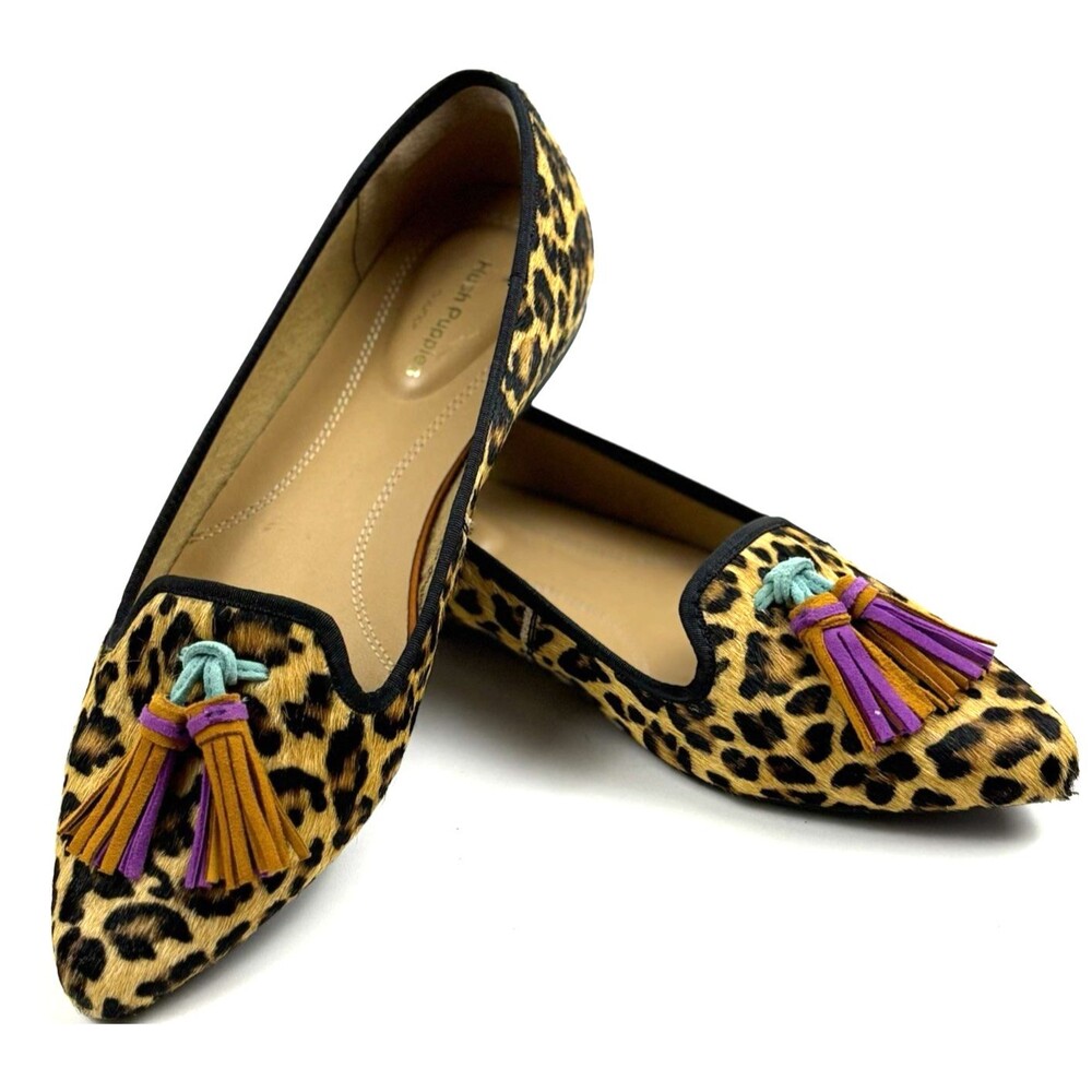 Hush Puppies Bounce Calf Hair Leopard Cheetah Tassel Sadie Loafers US 6 M